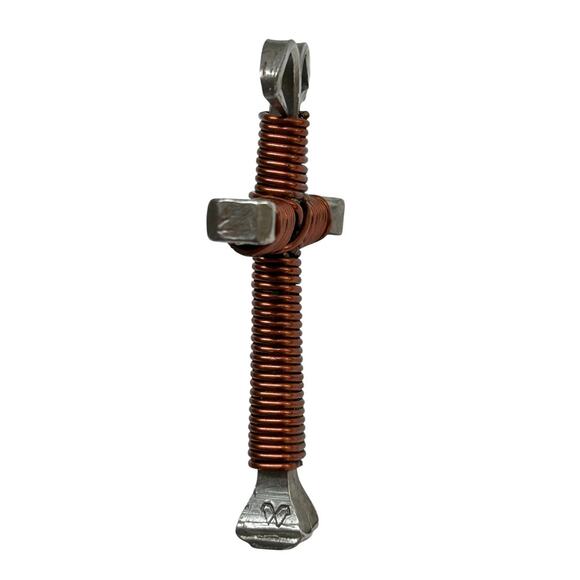 Silvertone and Copper Color Wrapped Cross Pendant Funky 1.75" - Picture 5 of 7